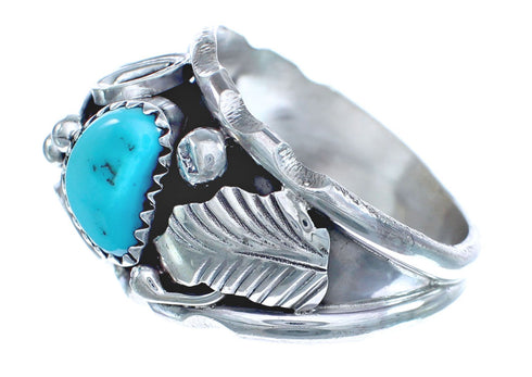 Native American Leaf Sterling Silver And Turquoise Ring Size 10 JX122618